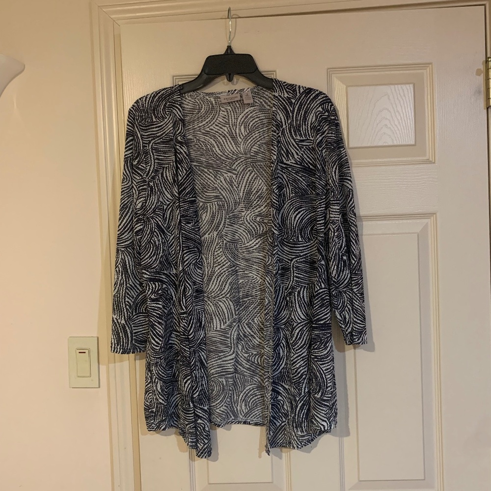 Easy Wear by Chico’s Black/White Print Open Front Cardigan sz 2